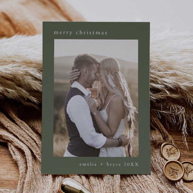 Cartes Pour Fêtes Annuelles EMELIA Green Bohemian Xmas Famille Photo Noël (EMELIA Green Bohemian Xmas Family Photo Christmas Holiday Card)