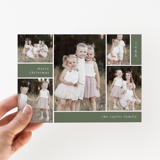 Cartes Pour Fêtes Annuelles EMELIA Green Cute Modern Multi Photo Noël (EMELIA Green Cute Modern Multi Photo Christmas Holiday Card)