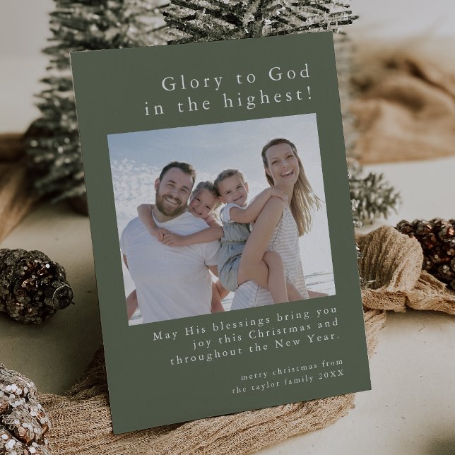 Cartes Pour Fêtes Annuelles EMELIA Green Family Photo Dieu Noël chrétien (EMELIA Green Family Photo God Christian Christmas Holiday Card)