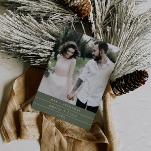 Cartes Pour Fêtes Annuelles EMELIA Green Simple Family Photo Joyeux Noël