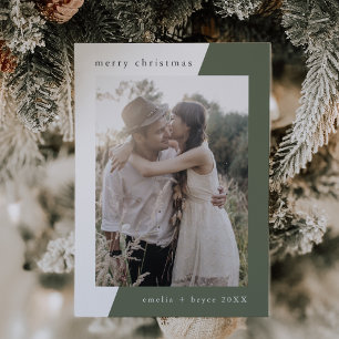 Cartes Pour Fêtes Annuelles EMELIA Green Unique Minimal Famille Photo Noël