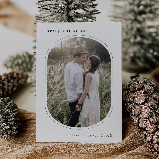 Cartes Pour Fêtes Annuelles EMELIA Noir Simple Moderne Photo Famille Noël (EMELIA Black Simple Modern Family Photo Christmas Holiday Card)