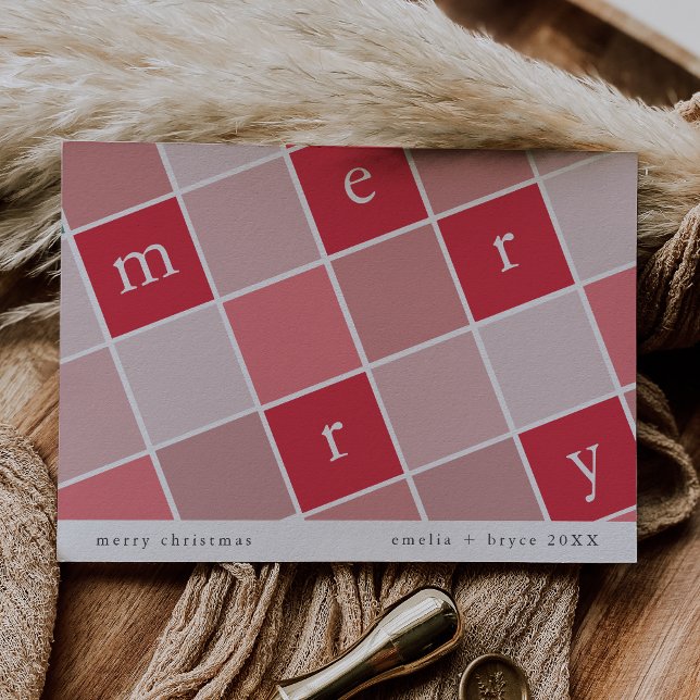 Cartes Pour Fêtes Annuelles EMELIA Red Pink Printable Famille Joyeux Noël (EMELIA Red Pink Printable Family Merry Christmas Holiday Card)