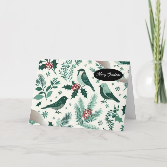 Cartes Pour Fêtes Annuelles Emerald Green Holiday Birds and Boughs (Devant)