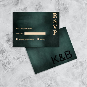 Cartes Pour Fêtes Annuelles Emerald Green moderne Noir mariage élégant RSVP