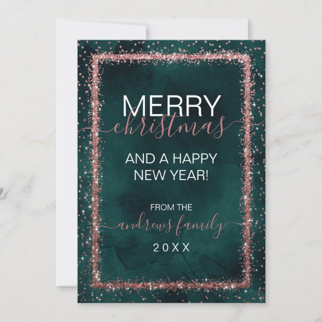 Cartes Pour Fêtes Annuelles Emerald Rose Gold Sprinkled Congras (Devant)