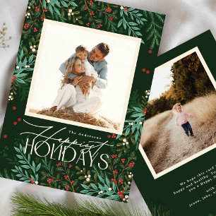 Cartes Pour Fêtes Annuelles Émeraude classique Vert Élégant Photo Noël
