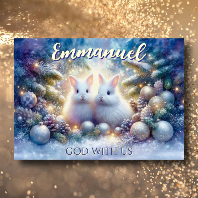 Cartes Pour Fêtes Annuelles Emmanuel Bible Verse Joli Noël Neige Bunnies (Créateur téléchargé)