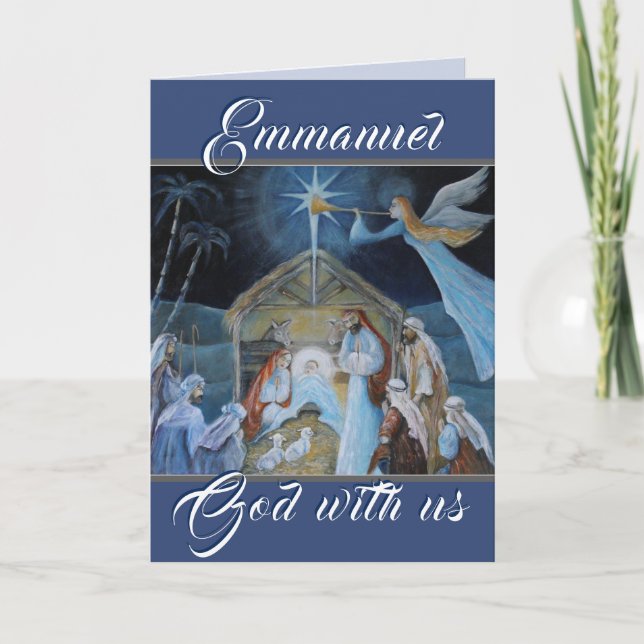 Cartes Pour Fêtes Annuelles Emmanuel Dieu avec nous, Nativité de Noël (Devant)