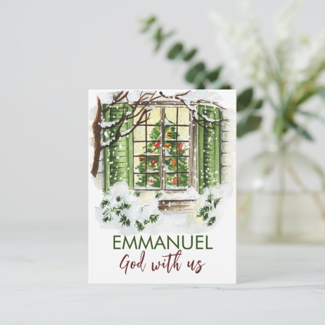 Cartes Pour Fêtes Annuelles Emmanuel Dieu avec nous Noël Bible Verse (Debout devant)