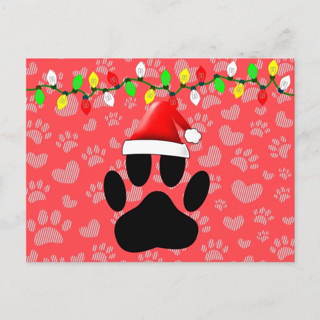 Cartes Pour Fêtes Annuelles Empreinte de chien Santa Hat lumières de Noël (Devant)