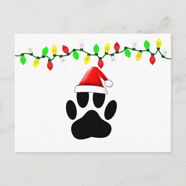 Cartes Pour Fêtes Annuelles Empreinte de chien Santa Hat lumières de Noël (Devant)