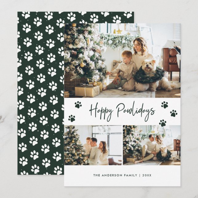 Cartes Pour Fêtes Annuelles Empreinte de patte Photo Collage Happy Pawlidays G (Devant / Derrière)