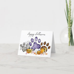 Cartes Pour Fêtes Annuelles Empreintes de pattes animaux Citrouille chat chien