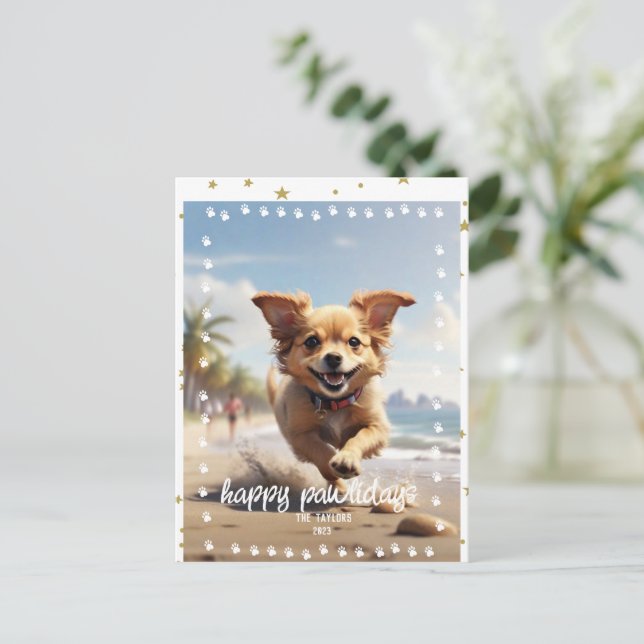 Cartes Pour Fêtes Annuelles Empreintes de pattes Cadre personnalisé Photo pour (Debout devant)