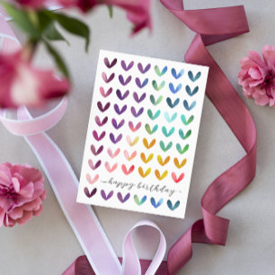 Cartes Pour Fêtes Annuelles En blanc des coeurs   d'aquarelle du joyeux