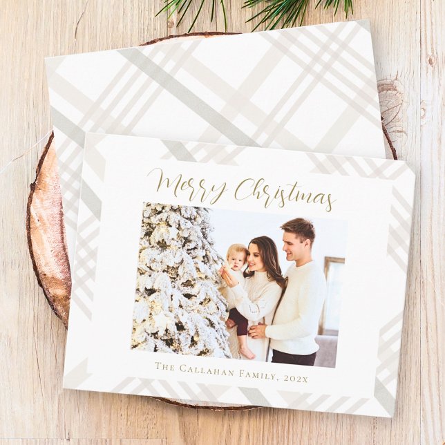 Cartes Pour Fêtes Annuelles en vichy Aquarelle Platinée Photo Blanc Noël (Créateur téléchargé)