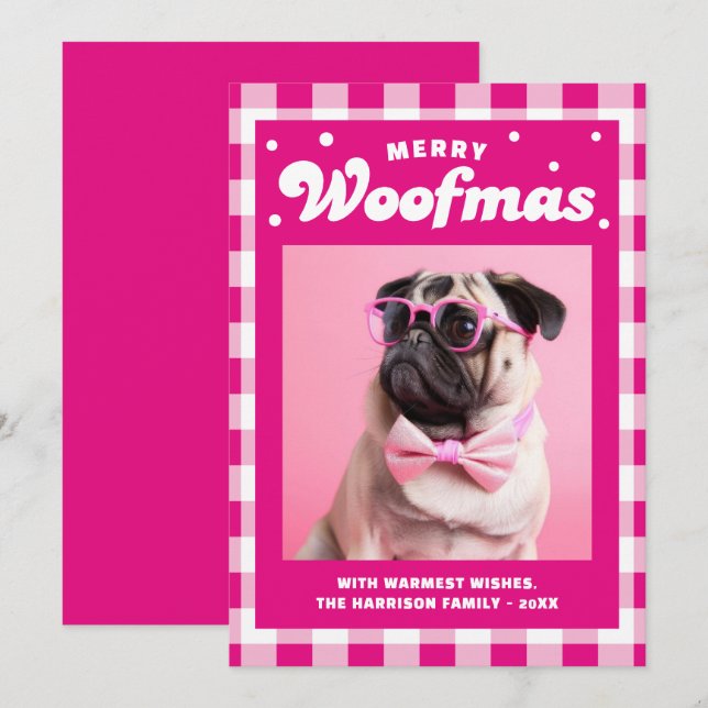 Cartes Pour Fêtes Annuelles En vichy Motif mignon Merry Woofmas (Devant / Derrière)