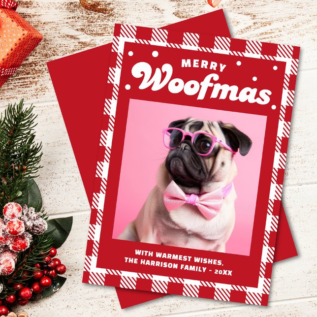 Cartes Pour Fêtes Annuelles En vichy Motif mignon Merry Woofmas (Créateur téléchargé)