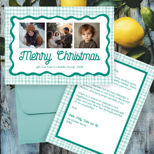 Cartes Pour Fêtes Annuelles en vichy Vague Vert Noël Custom 3 Photo