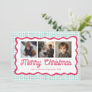 Cartes Pour Fêtes Annuelles en vichy Verre rose vert Noël Custom 3 Photo