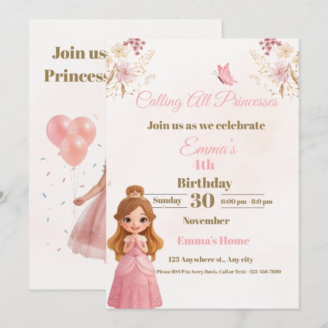 Cartes Pour Fêtes Annuelles Enchanted Princess Birthday Card for Girls (Devant / Derrière)