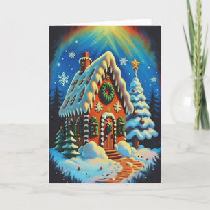 Cartes Pour Fêtes Annuelles Enchanter Maison en pain d'épices scène hiver