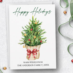 Cartes Pour Fêtes Annuelles Encre de calligraphie Aquarelle Pin Rouge Nœud
