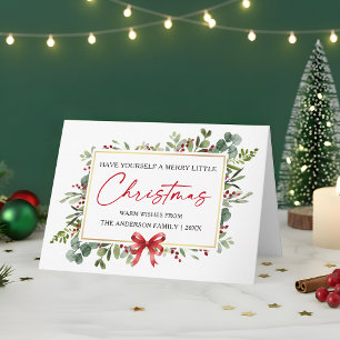 Cartes Pour Fêtes Annuelles Encre de calligraphie Aquarelle Verdure Ruban roug