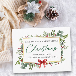 Cartes Pour Fêtes Annuelles Encre de calligraphie Aquarelle Verdure Ruban roug