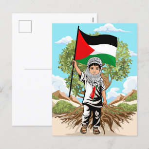 Cartes Pour Fêtes Annuelles Enfant avec Keffiyeh Palestine Drapeau et olivier