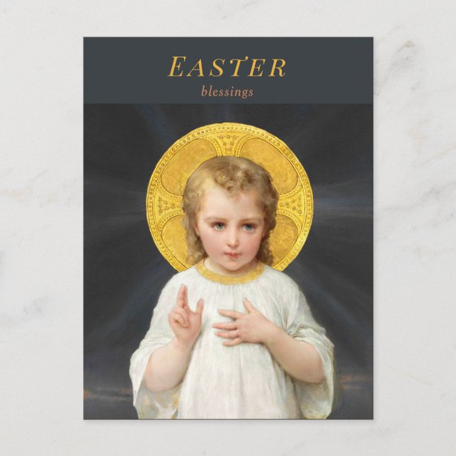 Cartes Pour Fêtes Annuelles Enfant de Pâques Christ béni par Émile Munier (Devant)