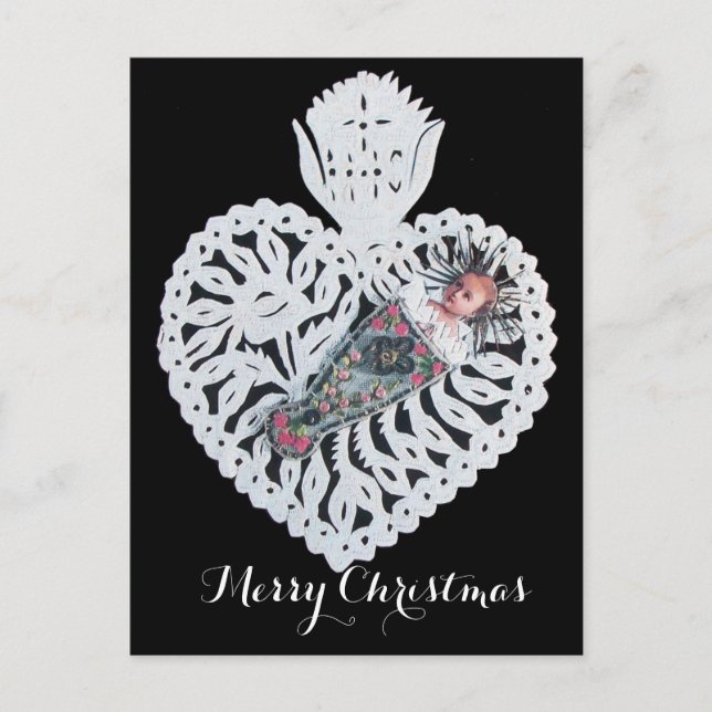 Cartes Pour Fêtes Annuelles Enfant Jésus, Antique Noël Papier Cardiaque Carvin (Devant)