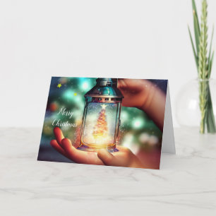 Cartes Pour Fêtes Annuelles Enfant tenant la lanterne de Noël
