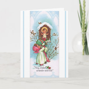 Cartes Pour Fêtes Annuelles Enfants apportant des roses au bébé Jésus