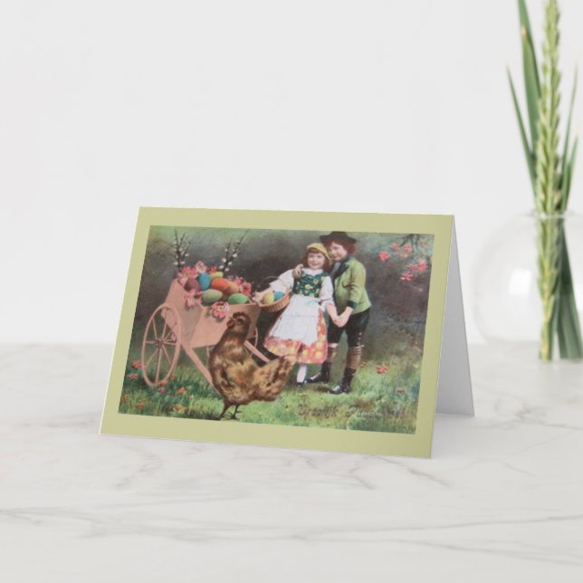 Cartes Pour Fêtes Annuelles Enfants Avec Panier D'Oeufs De Pâques (Devant)