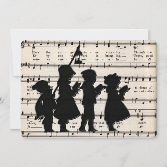 Cartes Pour Fêtes Annuelles Enfants Caroleurs Avec Musique De Noël (Devant)