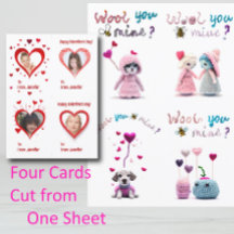 Enfants Critters Wooly 4xValentine's Day Card