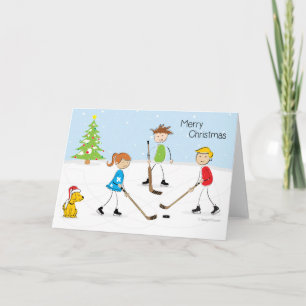 Cartes Pour Fêtes Annuelles Enfants de hockey de Noël
