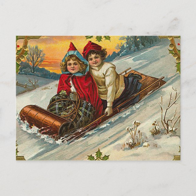 Cartes Pour Fêtes Annuelles Enfants de Noël victoriens dormant (Devant)