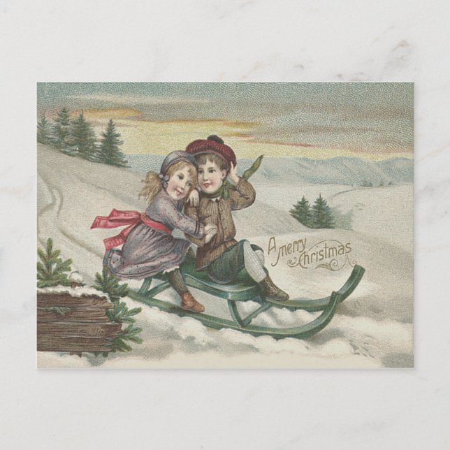 Cartes Pour Fêtes Annuelles Enfants dormant Arbre de Noël Neige hiver (Devant)