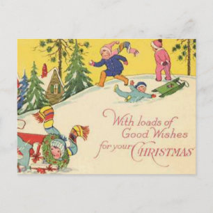 Cartes Pour Fêtes Annuelles Enfants en traîneau sur la colline enneigée - look