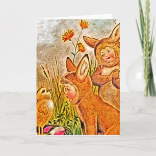 Cartes Pour Fêtes Annuelles Enfants lapins et poussins, Pâques heureux