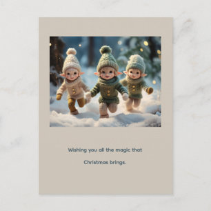Cartes Pour Fêtes Annuelles Enfants lutins courant dans la neige Texte personn
