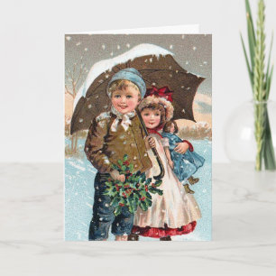 Cartes Pour Fêtes Annuelles Enfants marchant à travers la neige