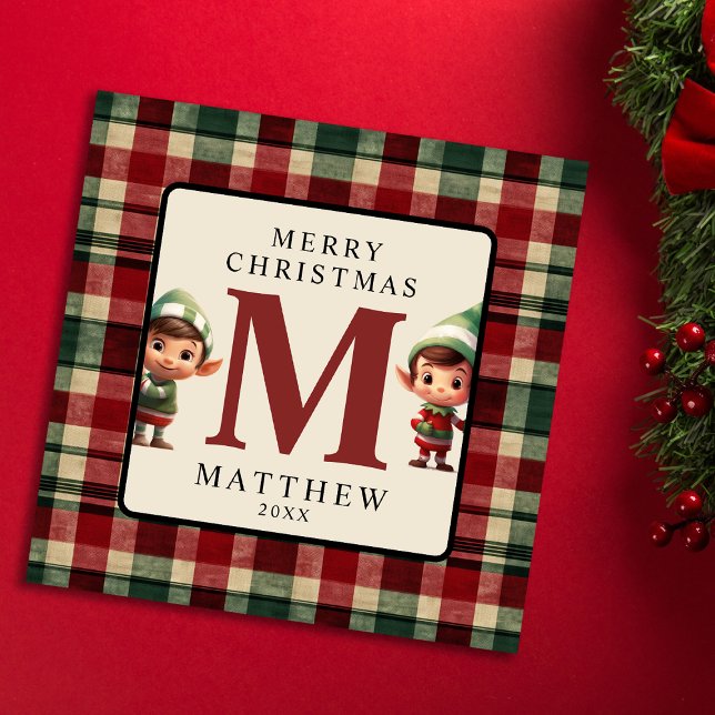 Cartes Pour Fêtes Annuelles Enfants Monogramme Elfe de Noël Photo Noël (Créateur téléchargé)