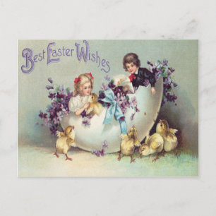 Cartes Pour Fêtes Annuelles Enfants Pâques Poussin Œuf Violettes