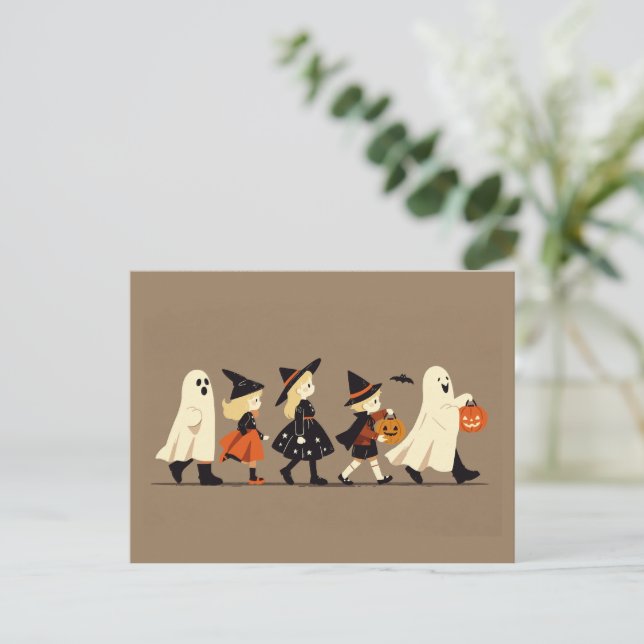 Cartes Pour Fêtes Annuelles Enfants Tic ou traitement sur la nuit d'Halloween (Debout devant)