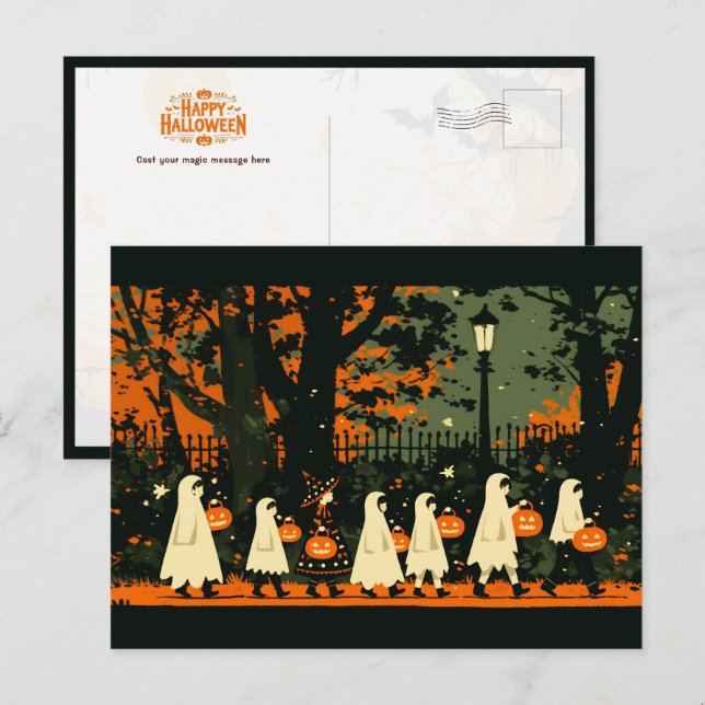 Cartes Pour Fêtes Annuelles Enfants Tic ou traitement sur la nuit d'Halloween (Devant / Derrière)