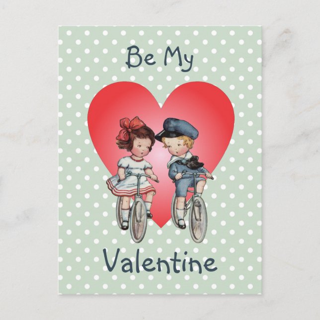 Cartes Pour Fêtes Annuelles Enfants Valentin vintages à vélo avec coeur (Devant)